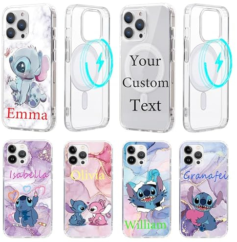 Personalisiert Handyhülle für iPhone X XS Hülle 5,8,Kompatibel mit MagSafe,Stitch Anime Muster Personalisierte mit Text Name Individuelle Schutzhülle Transparente TPU Stoßfest Beschützen Case