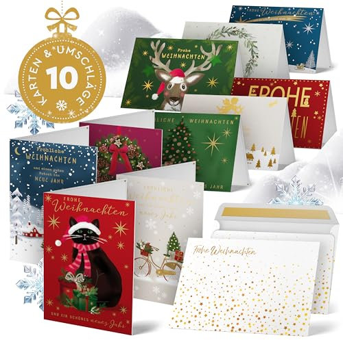 Eigenart® Weihnachtskarten mit Umschlag (10 Stück) - Hochwertiger Druck - Ideal als Grußkarten für Familie und Freunde - Weihnachtskartenset, Weihnachtskarte mit Spruch - Deutsches Unternehmen