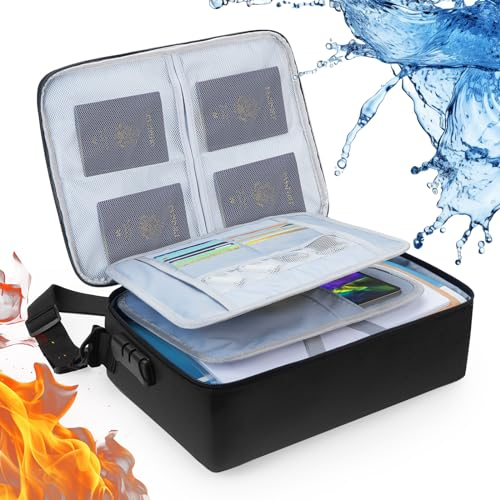Fireproof Document Box With Combination Lock-14.5”x10.6”x4” Fire Proof Documents Storage Box(2200℉)-3 Layer Large Capacity Document Organiser Box-Lockable Document Box For Passports, Valuables & More