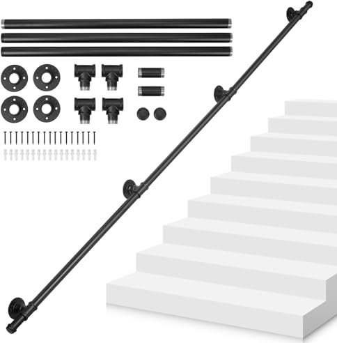 bimiti Corrimano per scale, nero, 2,5 m, per scale industriali, in metallo, per interni ed esterni, corrimano per scale, giardino, ingresso di casa, corrimano