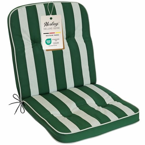 Herlag Niedriglehner-Polsterauflage Tilly 100x50x6cm | Stuhlauflage Blockstreifen 6cm | Auflage Niederlehner-Gartenstühle | Deluxe-Serie hoher Komfort | Öko Tex 100 | Grün-Gestreift
