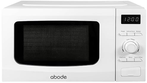 Abode 20L Digital Microwave 700W with 8 Auto Cook Menus in White, 5 Power Levels & Timer, Button & Dial Control, Defrost Function, AMD2002 (White, Digital)