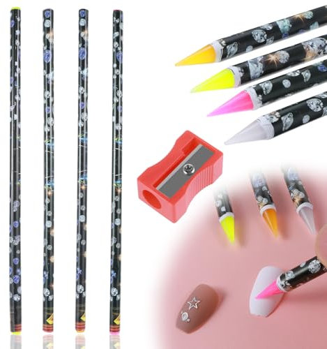 4 Pack Rhinestone Picker Tool, Self Adhesive Wax Pencil for Rhinestones, Rhinestone Pen Gem Picker Tool with Pencil Sharpener Nail Dotting Tool for Nail Art DIY Painting