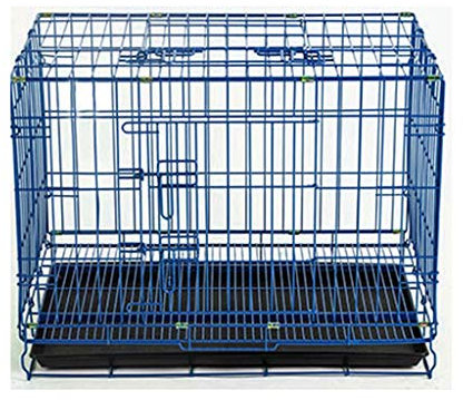 Dog Crate Blue Dog Crate Dog Cage Dog Kennel Metal Wire Folding Pet Animal Pet Cage With Plastic Tray And Handle Dog Cage(XL)