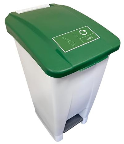 Chabrias Ltd 60 Litre Green & Glass Logo Bin With Pedal, Indoor Recycling Bin Container with Lid, Wheels & Handle, Heavy-Duty Plastic Recycling Solution for Home, Office, School, Commercial Use