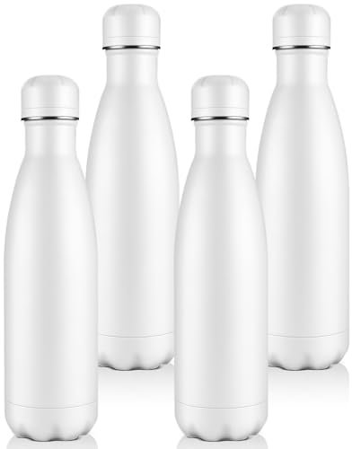 Volhoply 500ml Insulated Water Bottles Multipack, BPA Free Water Bottle for Kids, Gym, Travel, Sports, Available in Packs of 1 or 4(White,4 Pack)