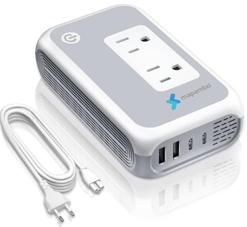 220V to 110V Voltage Converter, Mapambo Voltage Converter US to Europe, Step Down Converter for Curling Iron, Straightener - 2 AC Outlets with 2 USB-A Ports and 2 Ports