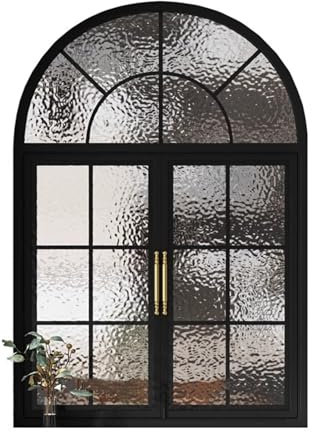 XILYZMO 5 Mm Hartglas Bogenfenster Aluminiumrahmen Doppeltür Bodenhohes Fenster Sichere Fenster Anpassbar Keller Lüftungsfenster Für Restaurant Küche Schlafzimmer(110x170cm)