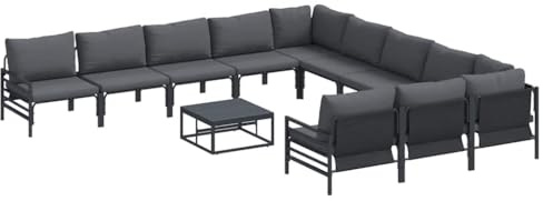 vidaXL Garden Sofa Set 12 pcs Anthracite Steel, Outdoor Living, Modular Arrangement, Stylish Garden Lounge Set, Patio Gathering, Cushion Seating for Relaxation Comfort