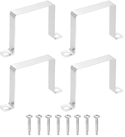 sourcing map 4Pcs U Shape Square Tube Clamp, 80x80mm U Shaped Bracket 304 Stainless Steel Square Strap Clamp with Phillips Head Self Drilling Screws for Pipes Door Closed Bar Holder Railings