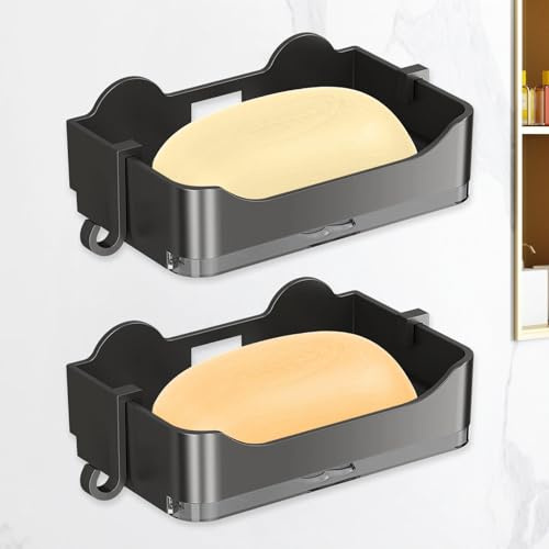 Seifenhalter Ohne Bohren 2 Stück Seifenschale Dusche Selbstklebend Seifenhalter Dusche Wandmontage Selbstklebend mit Abtropfschale, Haken Seifenschale mit Ablauf für Die Badezimmerküche