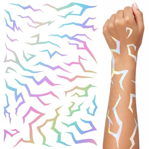 3 Stück KPOP temporäre Tattoo Aufkleber Set – Demon holografische Dämonenjäger Designs für Anime Cosplay Party Accessoires, k-pop Geburtstagsdeko, Halloween Sticker, für geburtstag Mitgebsel