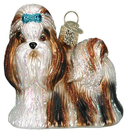 Old World Christmas 12172 Ornaments: Dog Collection Glass Blown Ornaments for Christmas Tree, Shih Tzu, Brown, 3 Height X 2.75 Length X 1.5 Width