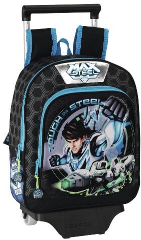 Max Steel Kinderrucksack mit Rädern, 28 x 34 x 10 cm (SAFTA 611334020), Schwarz