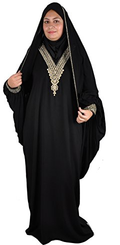 Egypt Bazar Klassische Abaya mit Kopftuch Festkleid, schwarz (48-50 (XL))