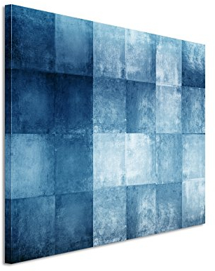 Paul Sinus Art 120x80cm Wandbild – Farbe Blau Petrol - Leinwandbild auf Holzrahmen - Abstrakt Vierecke Kacheln
