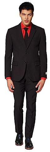 Opposuits Black Knight Solid Black Suit For Men Coming With Pants, Jacket and Tie, Black Knight, US38