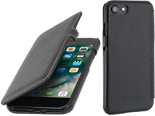 STILGUT Leder-Hülle kompatibel mit iPhone SE 2020/iPhone 8/iPhone 7 Book Type mit Clip, Schwarz