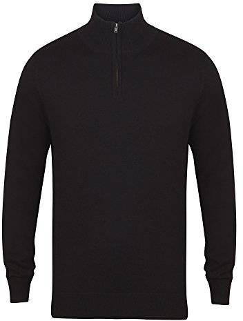 Henbury Mens 1/4 Zip Long Sleeve Jumper (L) (Black)