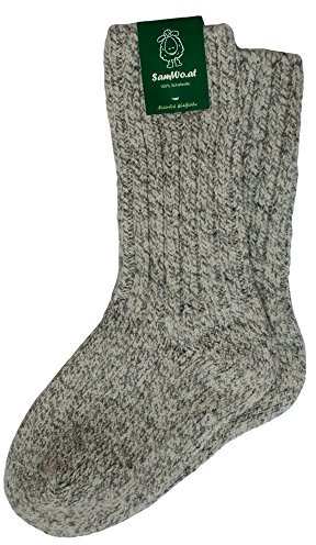 SamWo 100% Schafwoll-Socken, dicke warme Wintersocken wie handgestrickt, 39-41, Grau Melliert