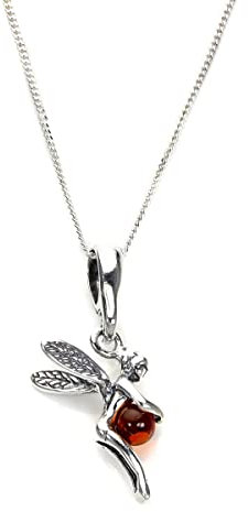 Sayers London Sterlingsilber & Bernstein Engel Anhänger an 61 cm (24 Inch) Kette