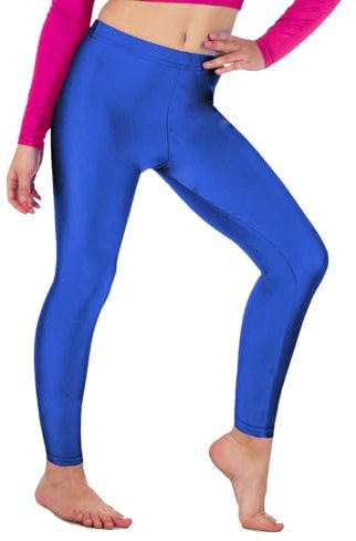 Re Tech UK Legging de Gymnastique/Danse - pour Fille - Lycra/élastiqué - sans sous-Pied - Brillant/Fluo - Bleu Roi - 3-4 Ans