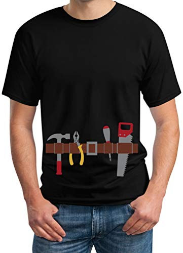 Hammer Handwerker Gürtel Kostüm Geschenk für Ihn Herren T-Shirt L Schwarz