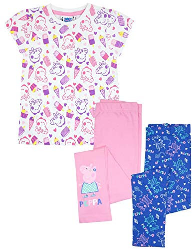 Peppa Pig Girls Short Sleeve T-Shirt and 2 Pack Leggings Gift Set Bundle Multicoloured