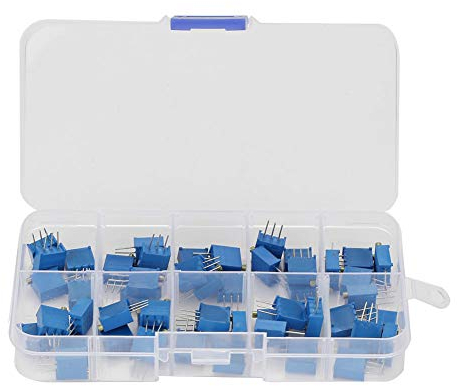 Trimmer Potentiometer Kit, 50 Stück 10 Werte Multiturn Variable Widerstand Trimmer Potentiometer Sortiment Kit 100 Ohm ~ 200K Ohm 3296W Elektronische Komponente