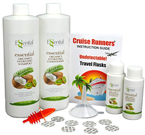 CRUISE RUNNERS Fake Shampoo Rum Runners For Cruise Plastic Flask Kit For Hiding Hidden Liquor Smuggle Alcohol On Booze Cruise With 2 TSA Travel Size Bottles