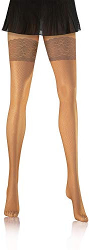 Sesto Senso Medias Rejilla Autoadhesivas Encaje Lencería Sexy Mujer 3/4 M/L Antylope Beige Carne