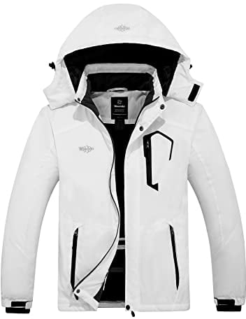 Wantdo Herren Berg Ski Jacke Warmer Winter Fleece Mantel Wasserdichter Atmungsaktive Jacke Outdoor Kapuzen Windbreaker Jacken Weiß XL