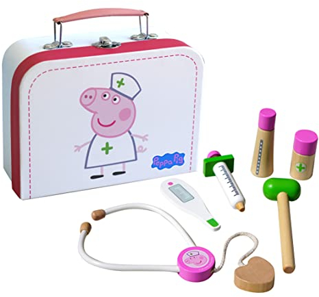 Barbo Toys - Peppa Pig Kinder Arztkoffer mit 6 Holzspielzeug Teilen - Rollenspiel Set ab 2 Jahre für Mädchen & Junge - Arztkoffer Kinder - Spielzeug ab 2 Jahre - Peppa Wutz Spielzeug - Offiziell