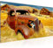 Runa Art Wandbild Auto Oldtimer 1 Teilig 100 x 40 cm Modern Bild auf Vlies Leinwand Retro Wohnzimmer Gelb Blau 602112a