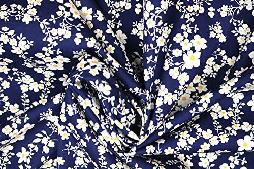 Pyrhan 100% Cotton Poplin by Rose & Hubble | Tiny Wild Floral Art Printed Cotton Fabric by The Metre UK | 114 Cm | Crafting & Dressmaking Fabric | Dress Fabric Material for Sewing Dressmaking (Navy)