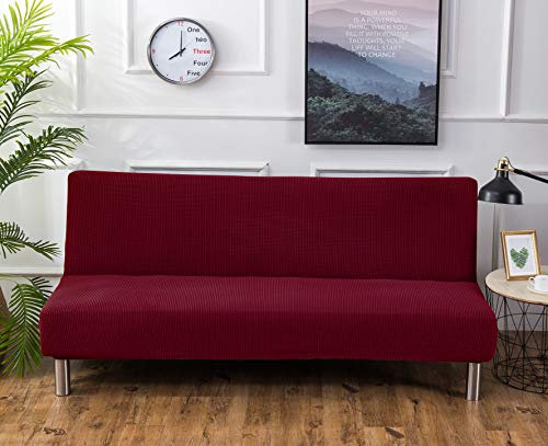 Jaotto Funda para Sofá Cama sin Brazos 2/3 Plazas Clic Clac Elastica Fundas Elástica para Sofá Plegable Resistente al Agua Jacquard Protectora para Sofá Cama sin Reposabrazos,Jacquard #Bordeaux