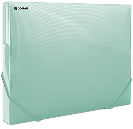 DONAU 8545002PL-06 Sammelbox Dokumentenbox Heft-Box mit Eckspanner Gummis, aus Kunststoff/PP 700μm Grün-Transparent für DIN A4| Rückenbreite 30mm| Zusammenklappbare Seitenflügel| für Büro und Schule