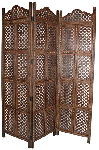 Casa Moro Orientalischer Holz Paravent MATAR Braun 152x182 cm (B/H) spanische Wand aus Massivholz geschnitzt Wohn-Deko Raumteiler PV5580