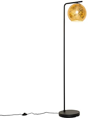 Qazqa - Design Design-Stehleuchte I Stehlampe I Standleuchte I Lampe I Leuchte schwarz mit Gold I Messingenem Glas - Bert I Wohnzimmer I Schlafzimmer - Länglich - LED geeignet E27