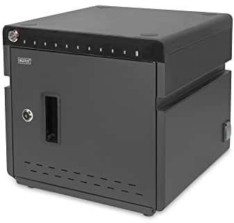 DIGITUS Schreibtisch Ladeschrank - 10 Lade-Plätze - Bis 14 Zoll - UV-C Lampe - Aufbewahrung & Aufladen von Smartphones, Notebooks & Tablets - Tür mit Verriegelung