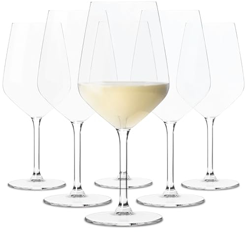 TUNDRA - Lot de 6 Verres à Vin Rouge et Blanc UNIVERSEL 530 ML en CRISTALLIN Sans Plomb | Collection STURDY | Verre a Pied hautement Brillant et Résistant, Verre a Vin Lavable au Lave-Vaisselle