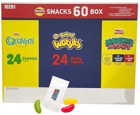 Walkers Crisps Snack Variety Box 60 Pack Quavers Baked Wotsits Mega Monster Munch Crisps Snack Mix Party Box Boxed Treatz