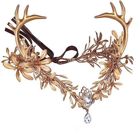 MOSTORY Handgefertigtes goldenes Feenblatt-Kopfschmuck, goldenes Geweih, Elfenkrone, Wald, Elfen, Kreis für Cosplay Renaissance