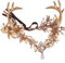 MOSTORY Handgefertigtes goldenes Feenblatt-Kopfschmuck, goldenes Geweih, Elfenkrone, Wald, Elfen, Kreis für Cosplay Renaissance