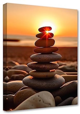 LZIMU Zen Wall Art Pebble Stone Sunrise Pictures Canvas Prints Yoga Spa Meditation Painting for Spiritual Room Bathroom Office Decoration (Zen-3, 40.00 x 60.00 cms)