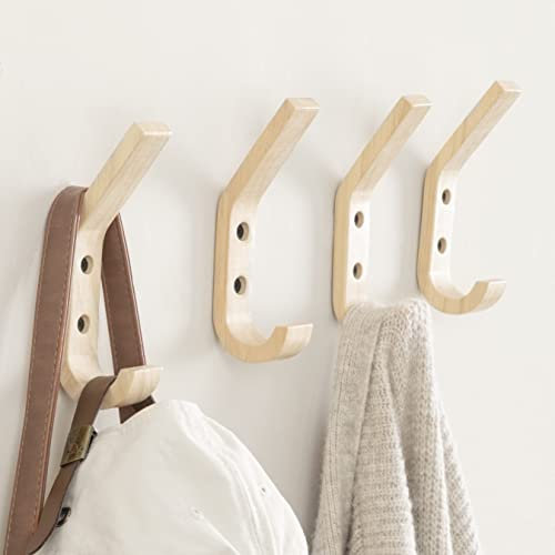 UBTKEY Kleiderhaken aus Holz, Wandhaken zum Aufhängen, natürliches Eichenholz, Wandmontage, robuste Eingangshaken zum Aufhängen von Mänteln, 6 Stück