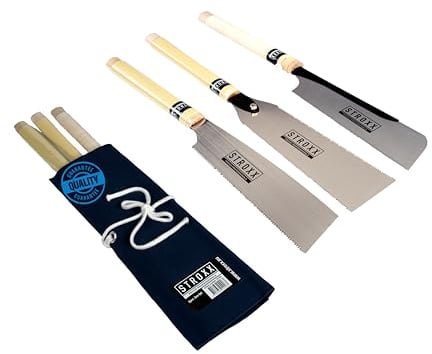 STROXX Japansägeset 3 tlg. - traditionelle Säge mit Pistolengriff - Feinsäge für Holz - Handsäge - Holzsäge - Zugsäge - Japanese Saw - (Ryoba, Kataba, Dozuki)