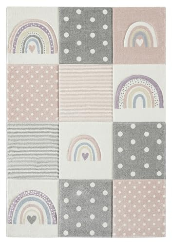 Merinos Kinderteppich - Rosa - Grau - Polypropylen - 120 x 170 cm - Patchwork