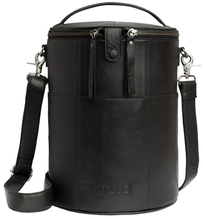 Frida's Wollhaus muud Saturn XL handgefertigte Ledertasche für Strick- und Häkelobjekte 2 Farben (Schwarz)