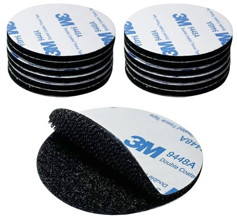 Matmar. 12 Pares 5x5cm Cierre Adhesivo Doble Cara Extrafuerte Redondo | Cinta adhesiva Doble Cara | 12 Hook and 12 Loop | (NEGRO REDONDO)